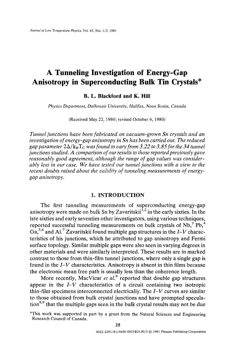 A tunneling investigation of energy-gap anisotropy in superconducting bulk tin crystals by Unknown
