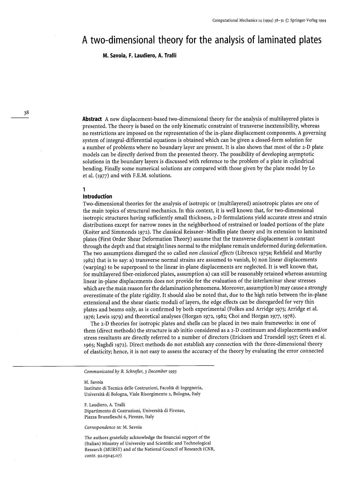 A two-dimensional theory for the analysis of laminated plates by Unknown