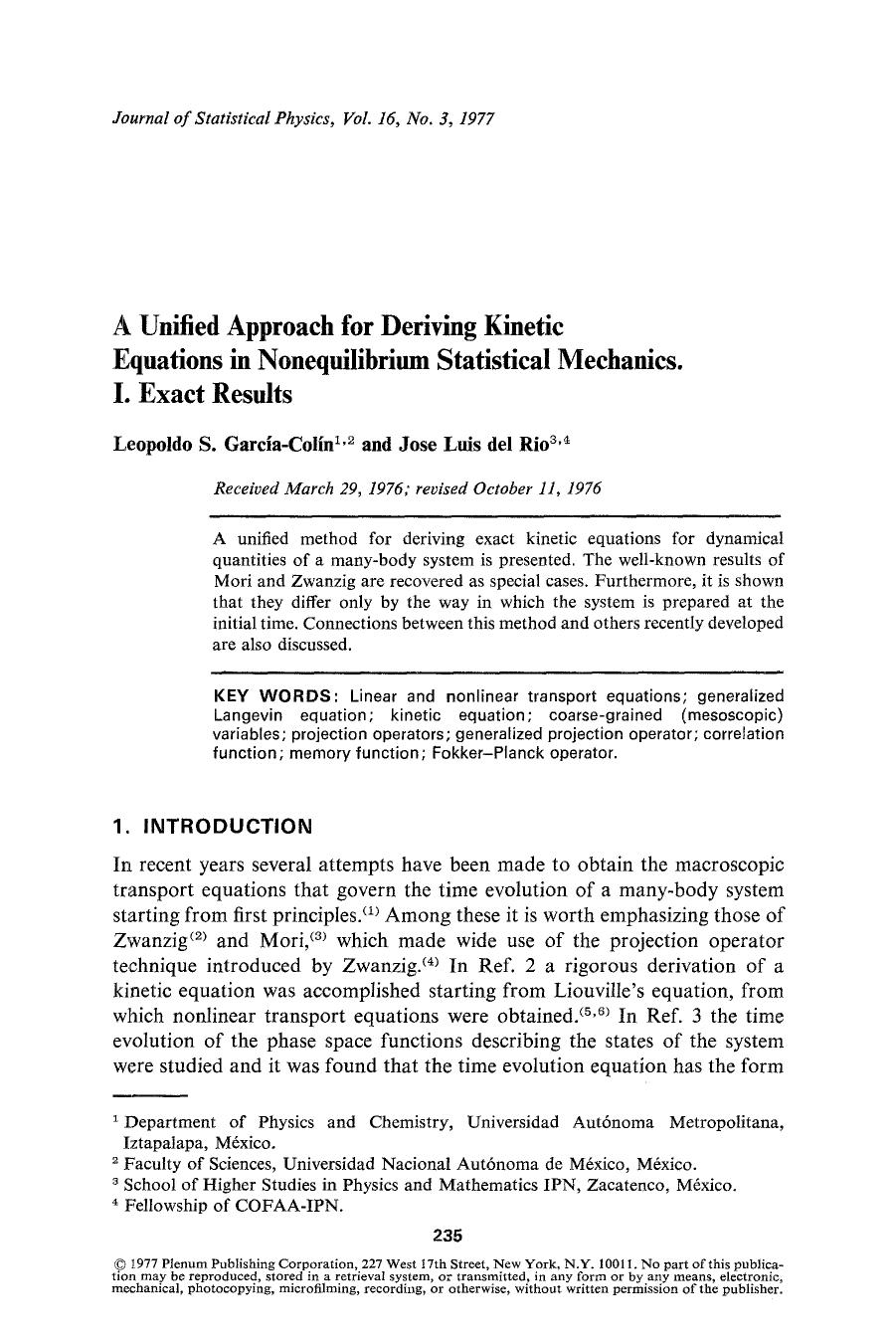 A unified approach for deriving kinetic equations in nonequilibrium statistical mechanics. I. Exact results by Unknown