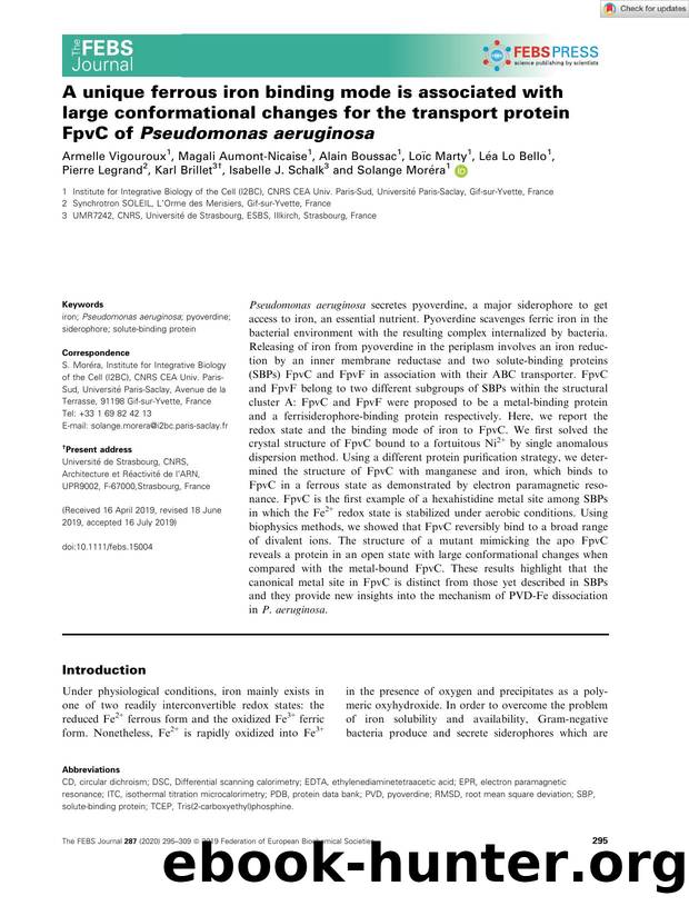 A unique ferrous iron binding mode is associated with large conformational changes for the transport protein FpvC of Pseudomonas aeruginosa by Unknown