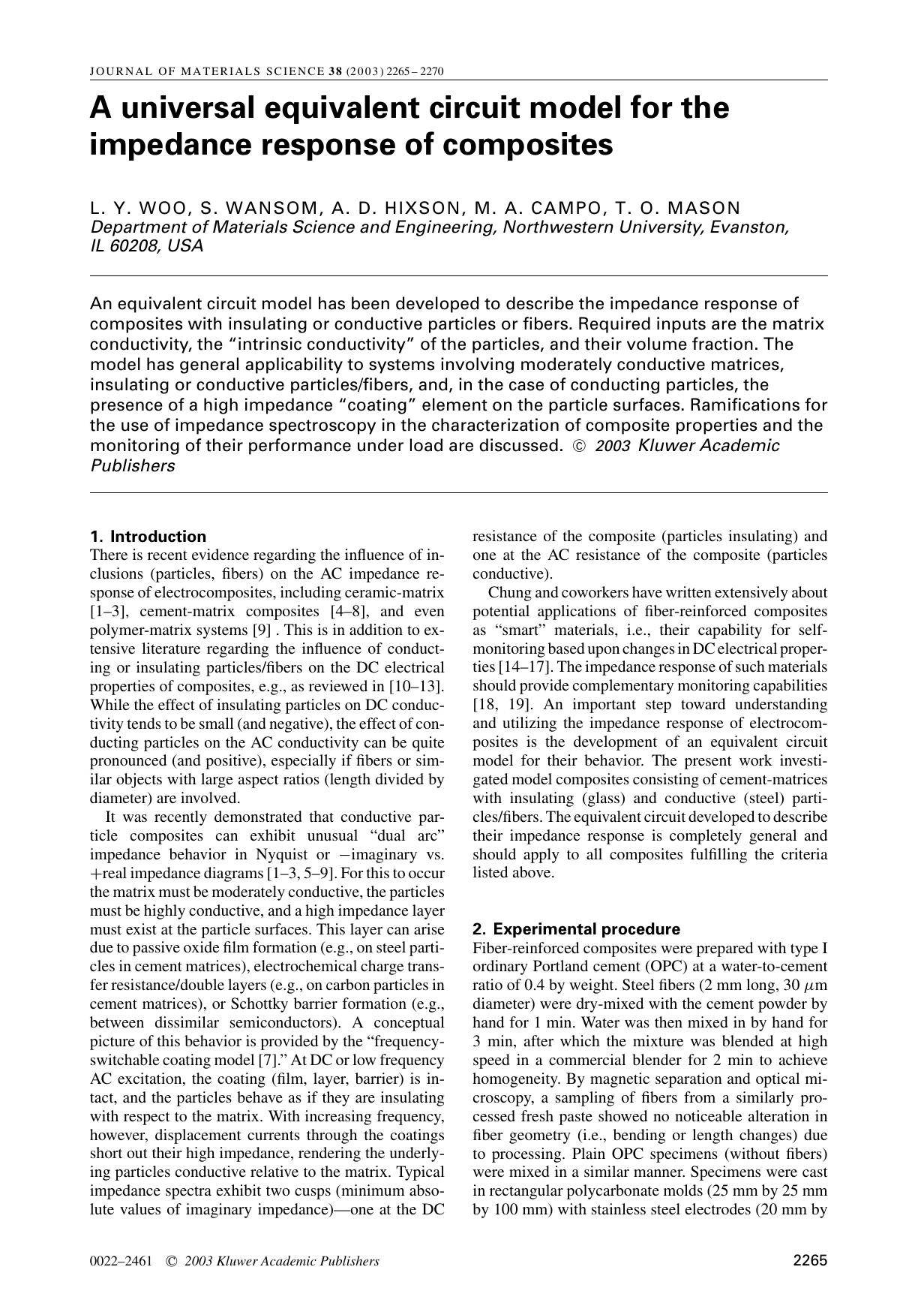 A universal equivalent circuit model for the impedance response of composites by Unknown