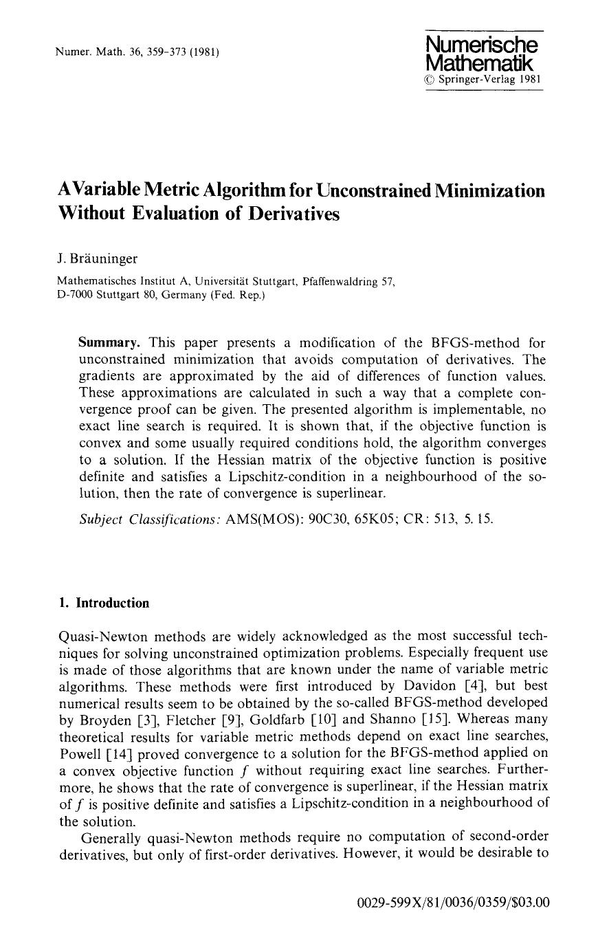A variable metric algorithm for unconstrained minimization without evaluation of derivatives by Unknown