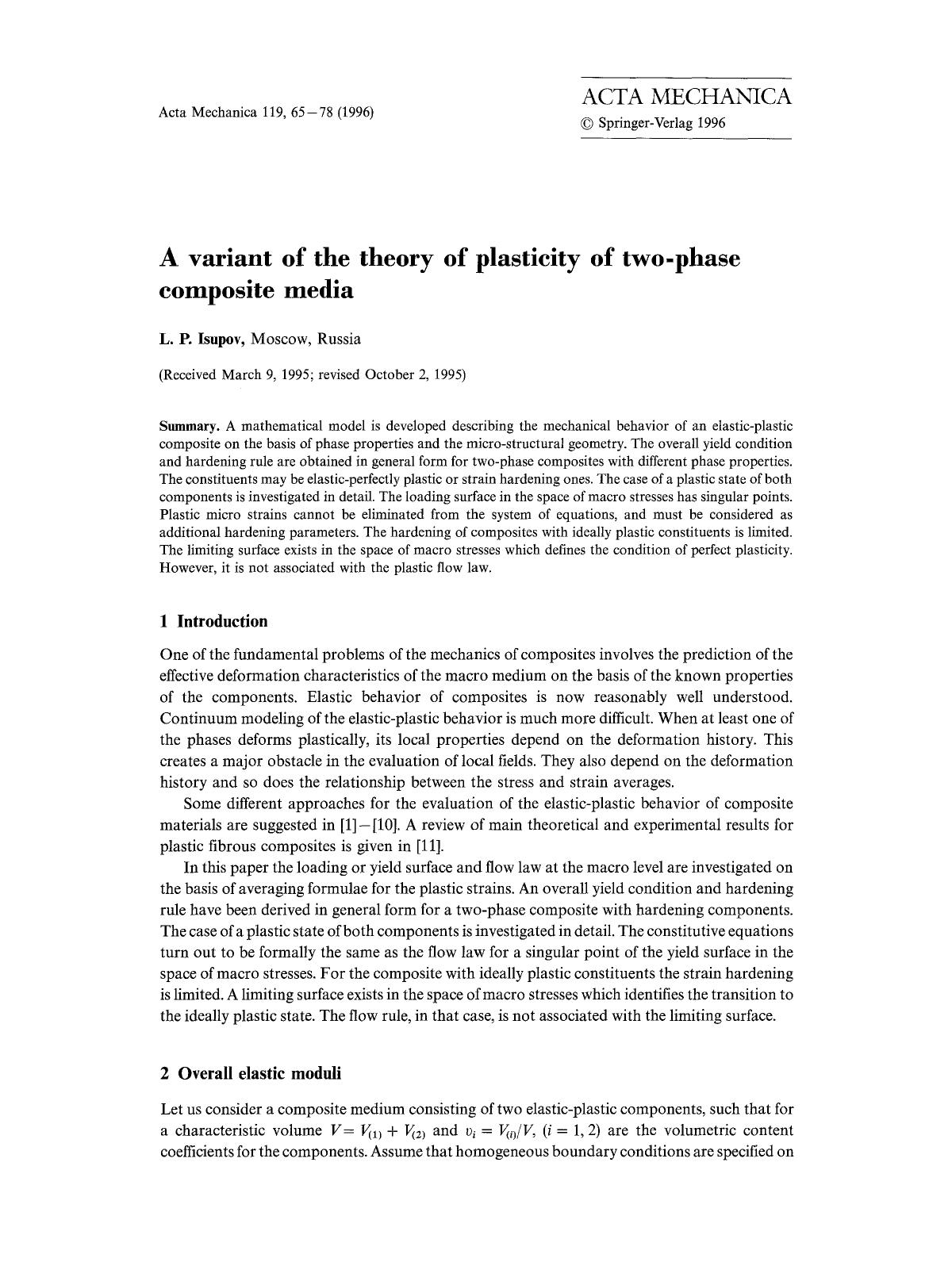 A variant of the theory of plasticity of two-phase composite media by Unknown
