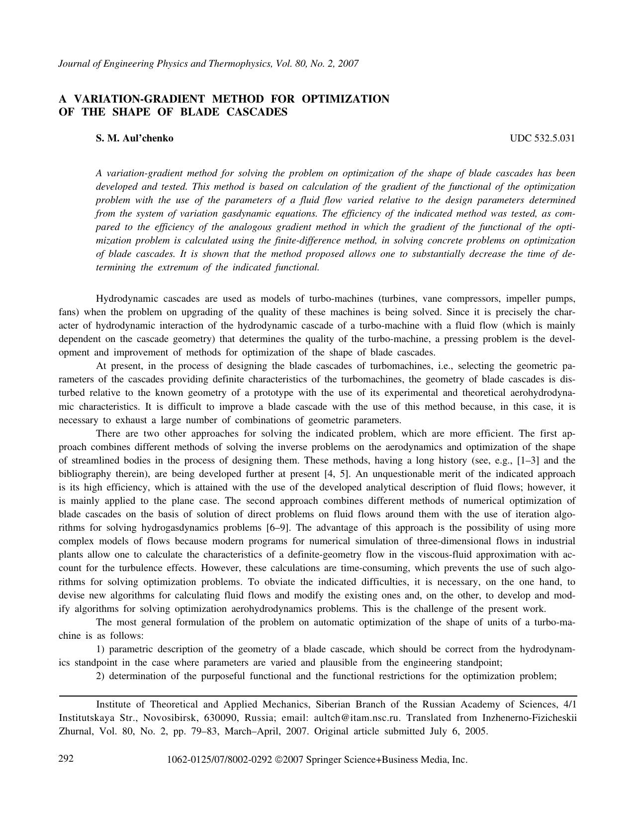 A variation-gradient method for optimization of the shape of blade cascades by Unknown