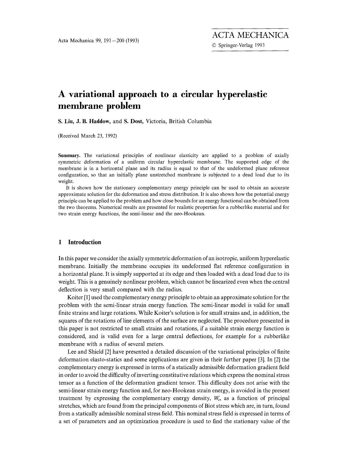 A variational approach to a circular hyperelastic membrane problem by Unknown