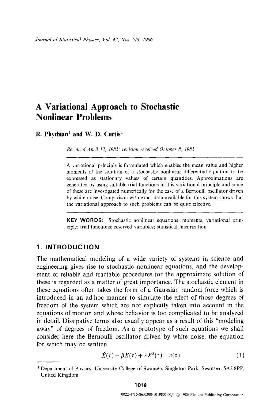 A variational approach to stochastic nonlinear problems by Unknown