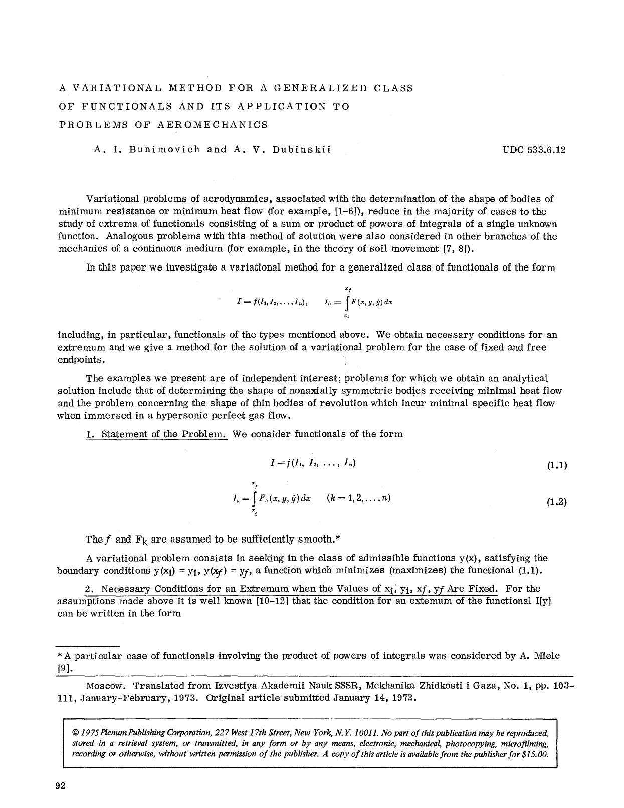 A variational method for a generalized class of functionals and its application to problems of aeromechanics by Unknown