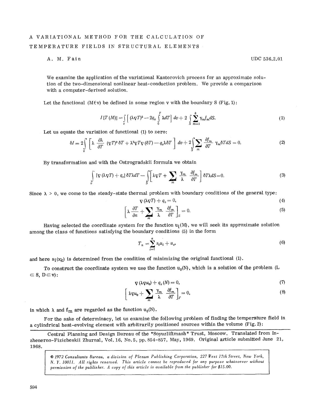 A variational method for the calculation of temperature fields in structural elements by Unknown