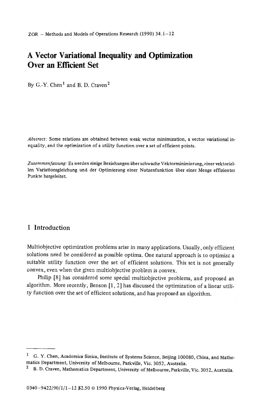 A vector variational inequality and optimization over an efficient set by Unknown