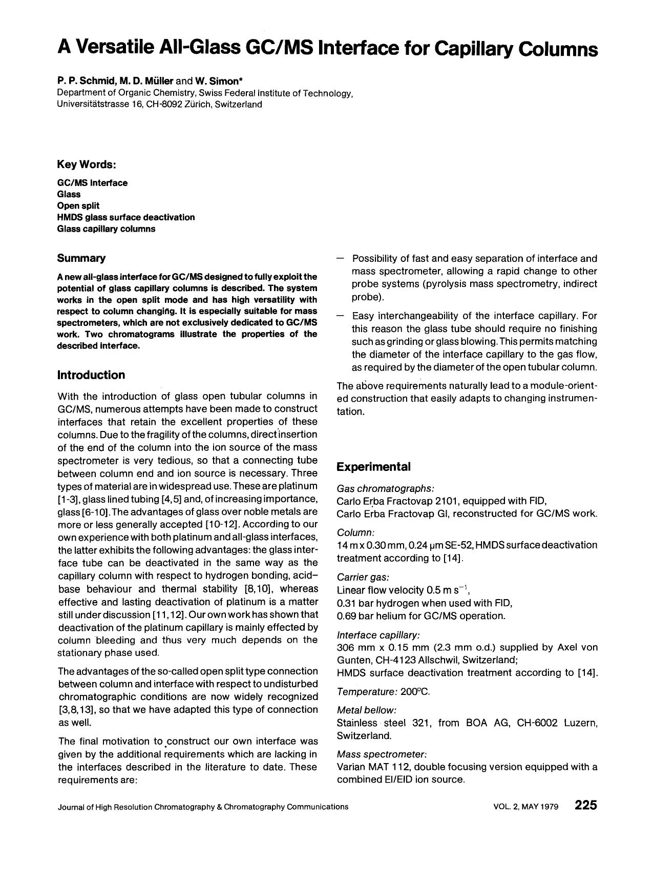 A versatile all-glass GCMS interface for capillary columns by Unknown