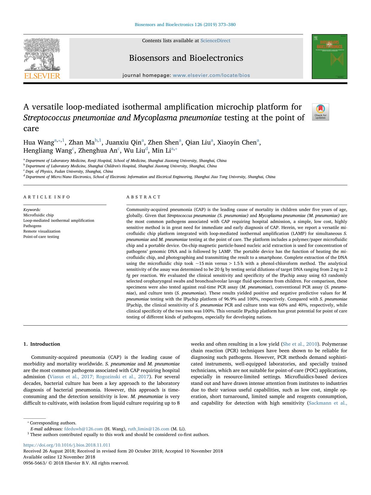 A versatile loop-mediated isothermal amplification microchip platform for Streptococcus pneumoniae and Mycoplasma pneumoniae testing at the point of care by unknow