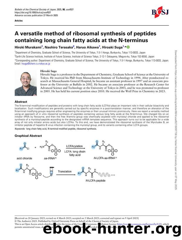 A versatile method of ribosomal synthesis of peptides containing long chain fatty acids at the N-terminus by Hiroki Murakami & Naohiro Terasaka & Haruo Aikawa & Hiroaki Suga