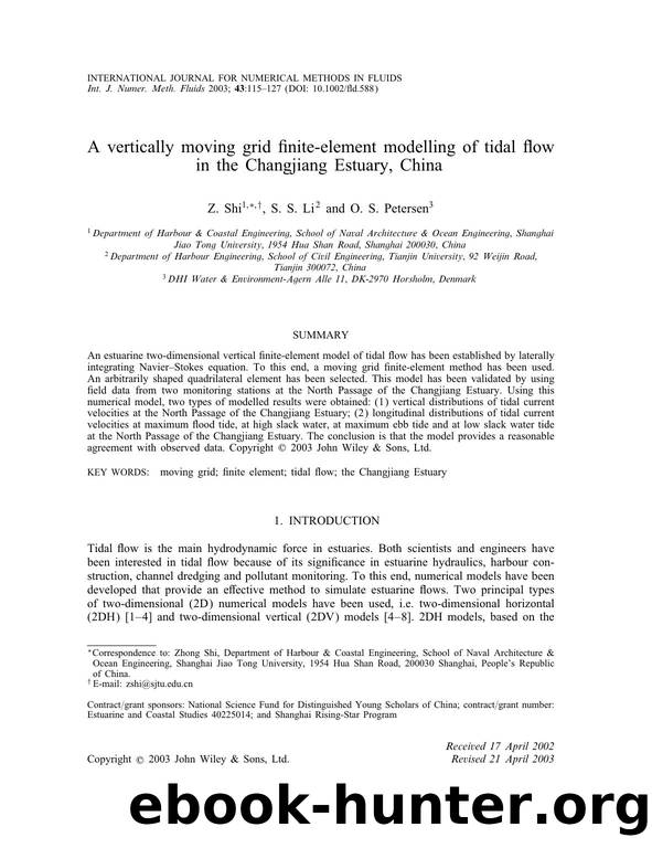 A vertically moving grid finite-element modelling of tidal flow in the Changjiang Estuary, China by Unknown