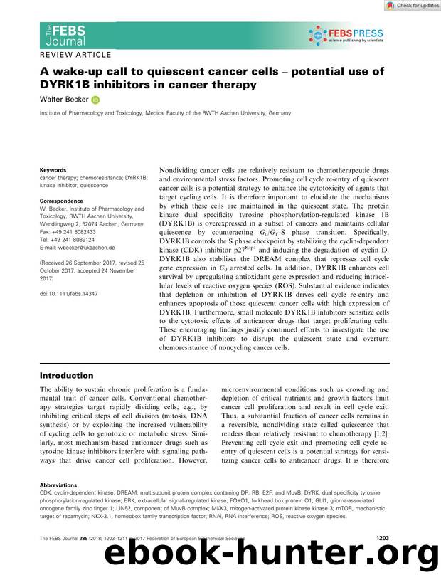 A wakeâup call to quiescent cancer cells â potential use of DYRK1B inhibitors in cancer therapy by Unknown
