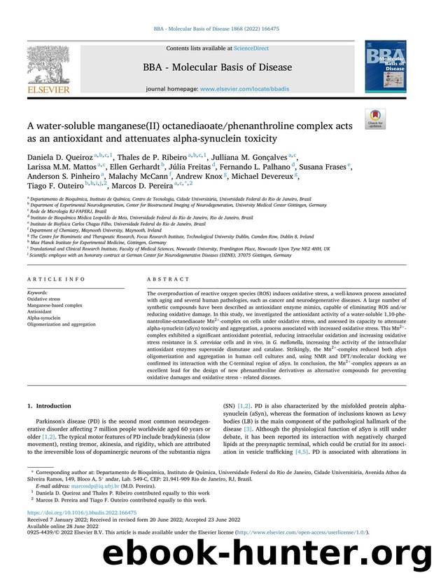 A water-soluble manganese(II) octanediaoatephenanthroline complex acts as an antioxidant and attenuates alpha-synuclein toxicity by unknow