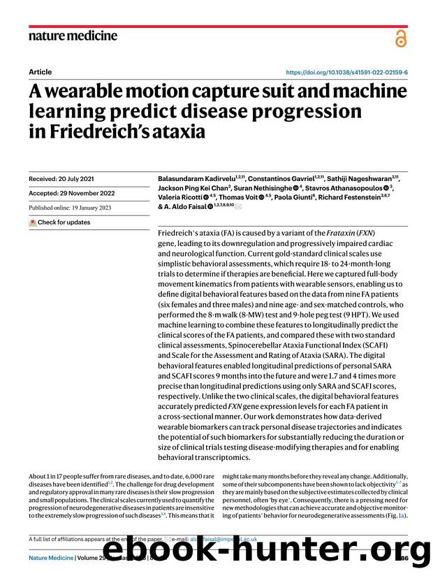 A wearable motion capture suit and machine learning predict disease progression in Friedreichâs ataxia by unknow