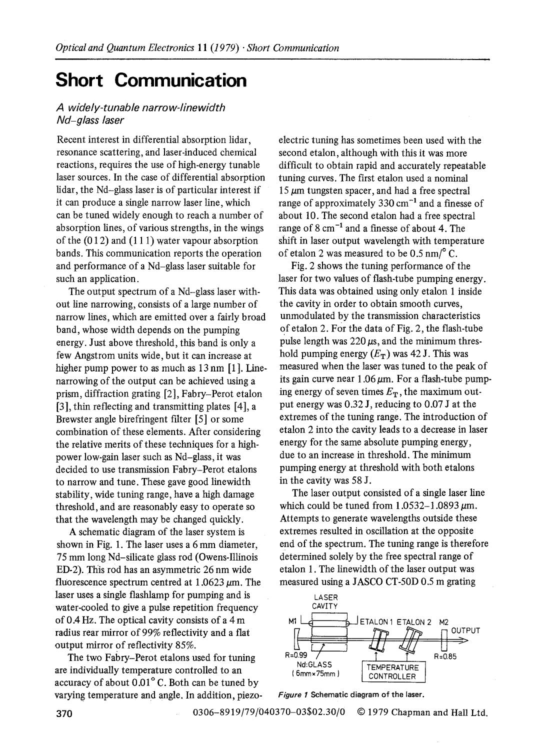 A widely-tunable narrow-linewidth Nd-glass laser by Unknown