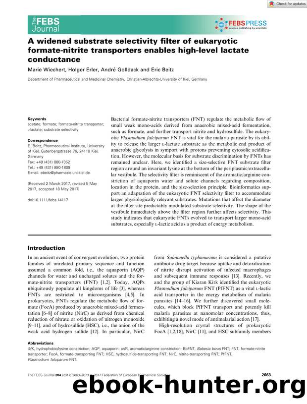 A widened substrate selectivity filter of eukaryotic formateânitrite transporters enables highâlevel lactate conductance by Unknown