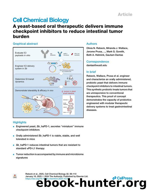 A yeast-based oral therapeutic delivers immune checkpoint inhibitors to reduce intestinal tumor burden by unknow