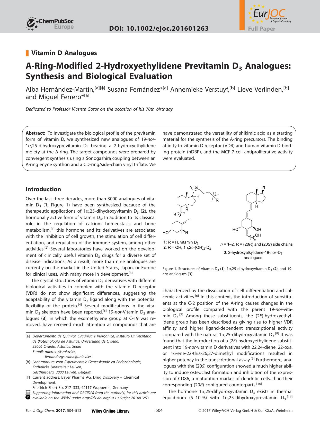 A‐Ring‐Modified 2‐Hydroxyethylidene Previtamin D<sub>3<sub> Analogues: Synthesis and Biological Evaluation by Unknown