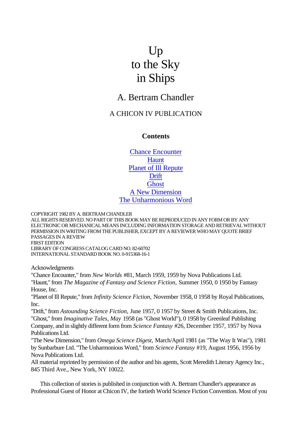 A. Bertram Chandler by Up to the Sky in Ships