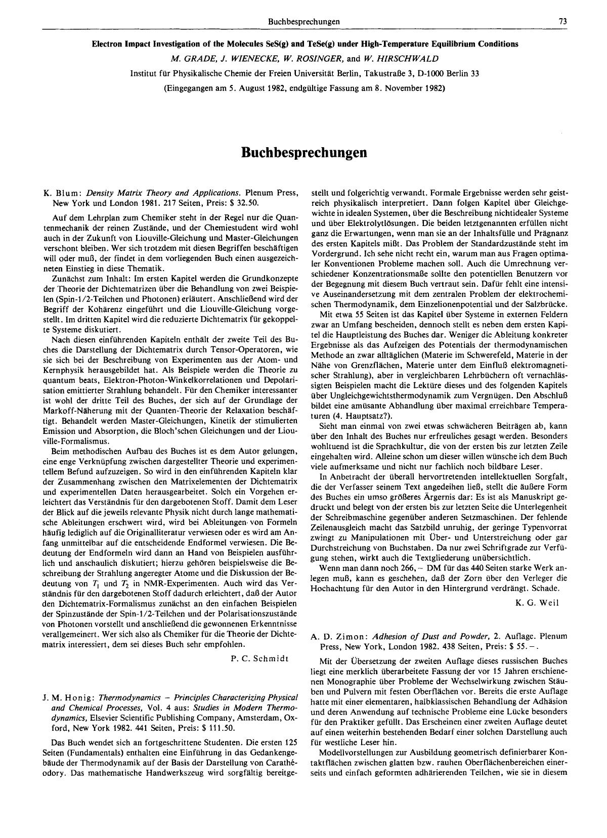 A. D. Zimon: Adhesion of Dust and Powder, 2. Auflage. Plenum Press, New York, London 1982. 438 Seiten, Preis: [dollar] 55.- by Unknown
