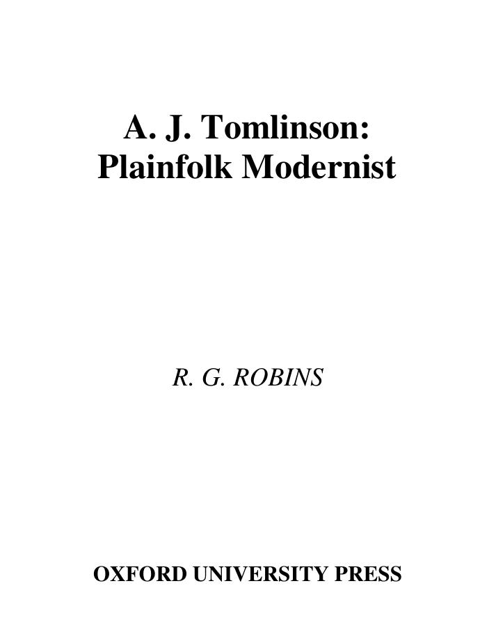 A. J. Tomlinson: Plainfolk Modernist by R. G. Robins