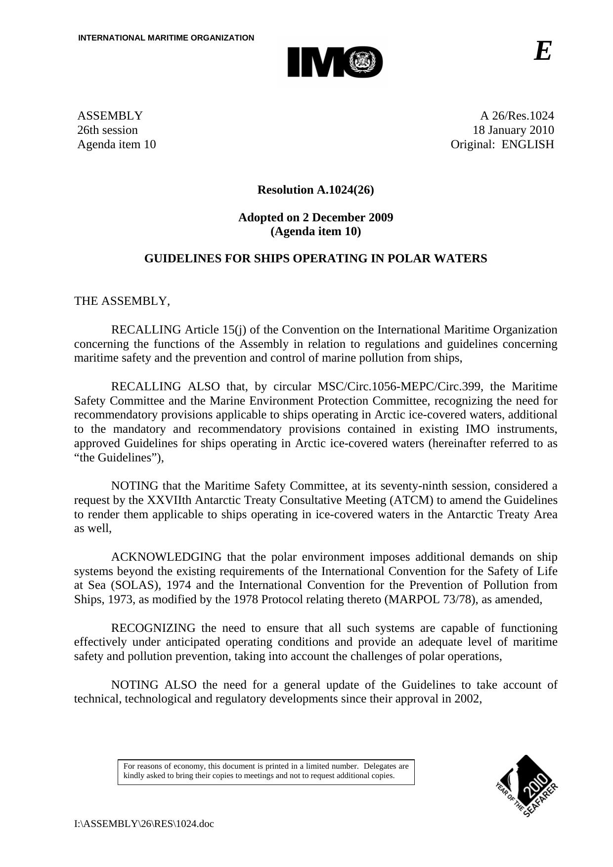 A.1024(26) - Guidelines for Ships Operating in Polar Waters by R4S
