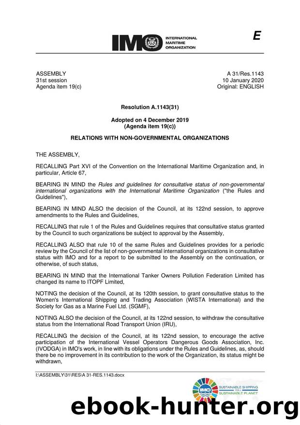 A.1143(31) - Relations with Non-Governmental Organizations by IMO