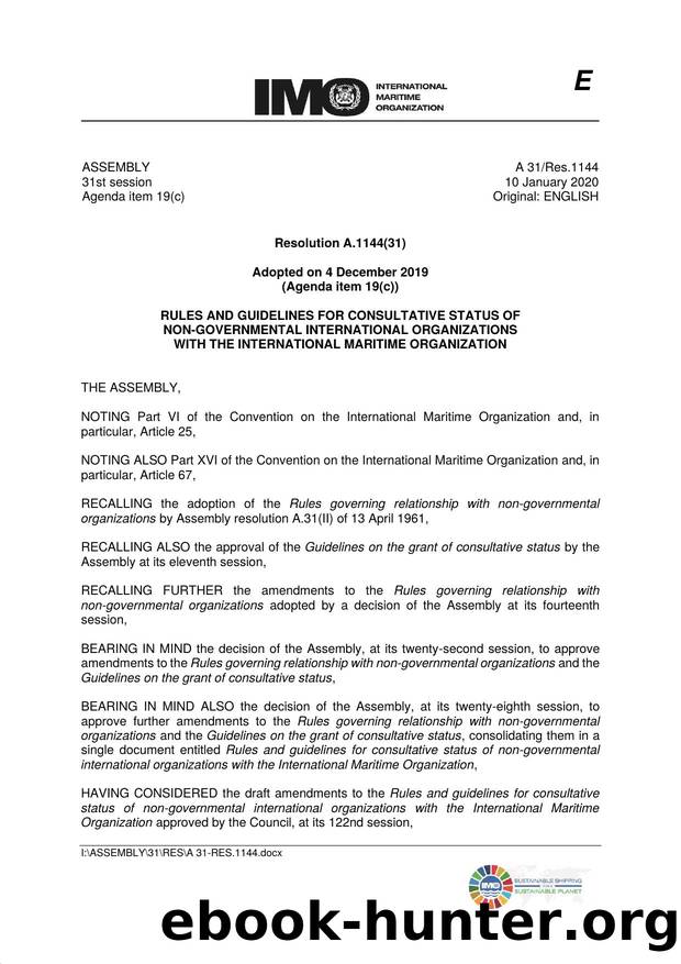 A.1144(31) - Rules and Guidelines for Consultative Status of Non-Governmental International Organizations with The International Maritime Organization by IMO
