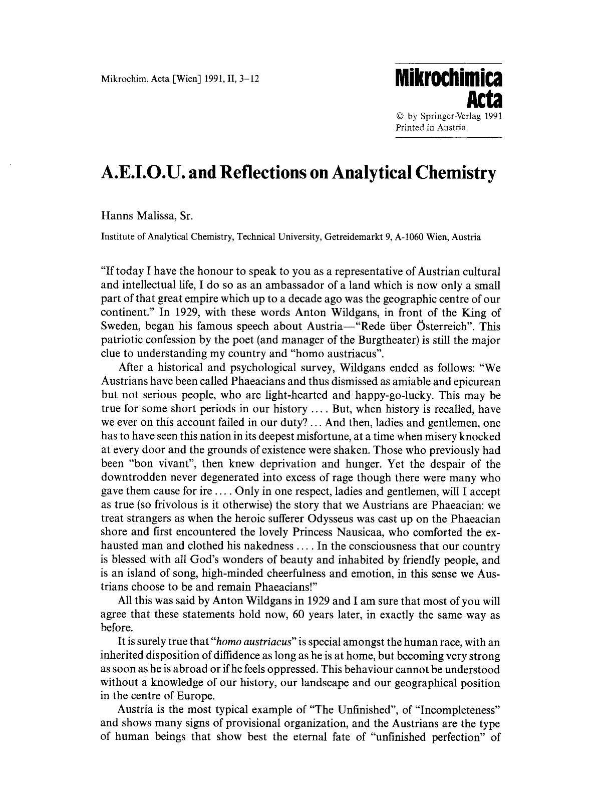 A.E.I.O.U. and reflections on Analytical Chemistry by Unknown