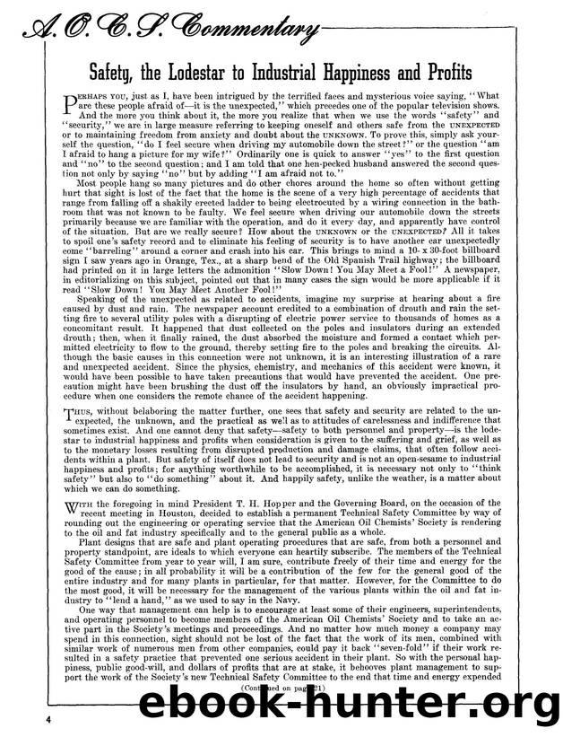 A.O.C.S. Commentary safety, the lodestar to industrial happiness and profits by Unknown