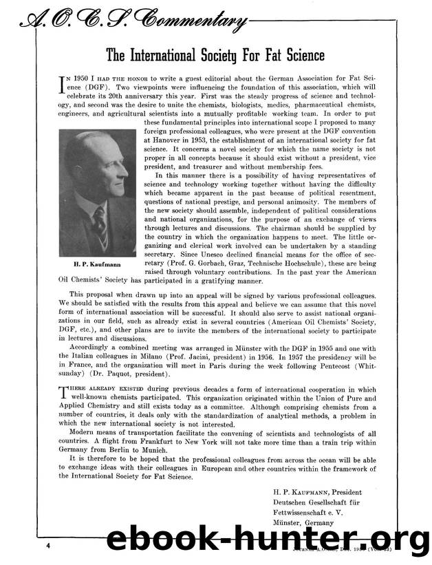 A.O.C.S. Commentary: The international society for fat science by Unknown