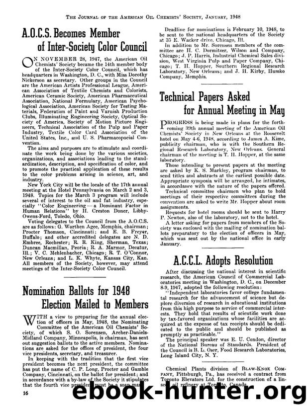 A.O.C.S. becomes member of Inter-Society Color Council by Unknown