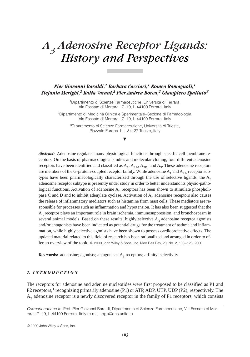 A3 Adenosine Receptor Ligands: History and Perspectives by JW