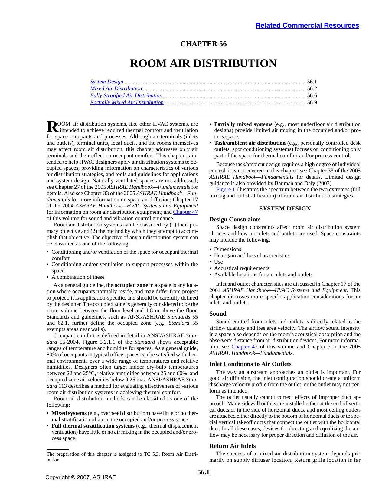 A56 SI: Room Air Distribution by ASHRAE