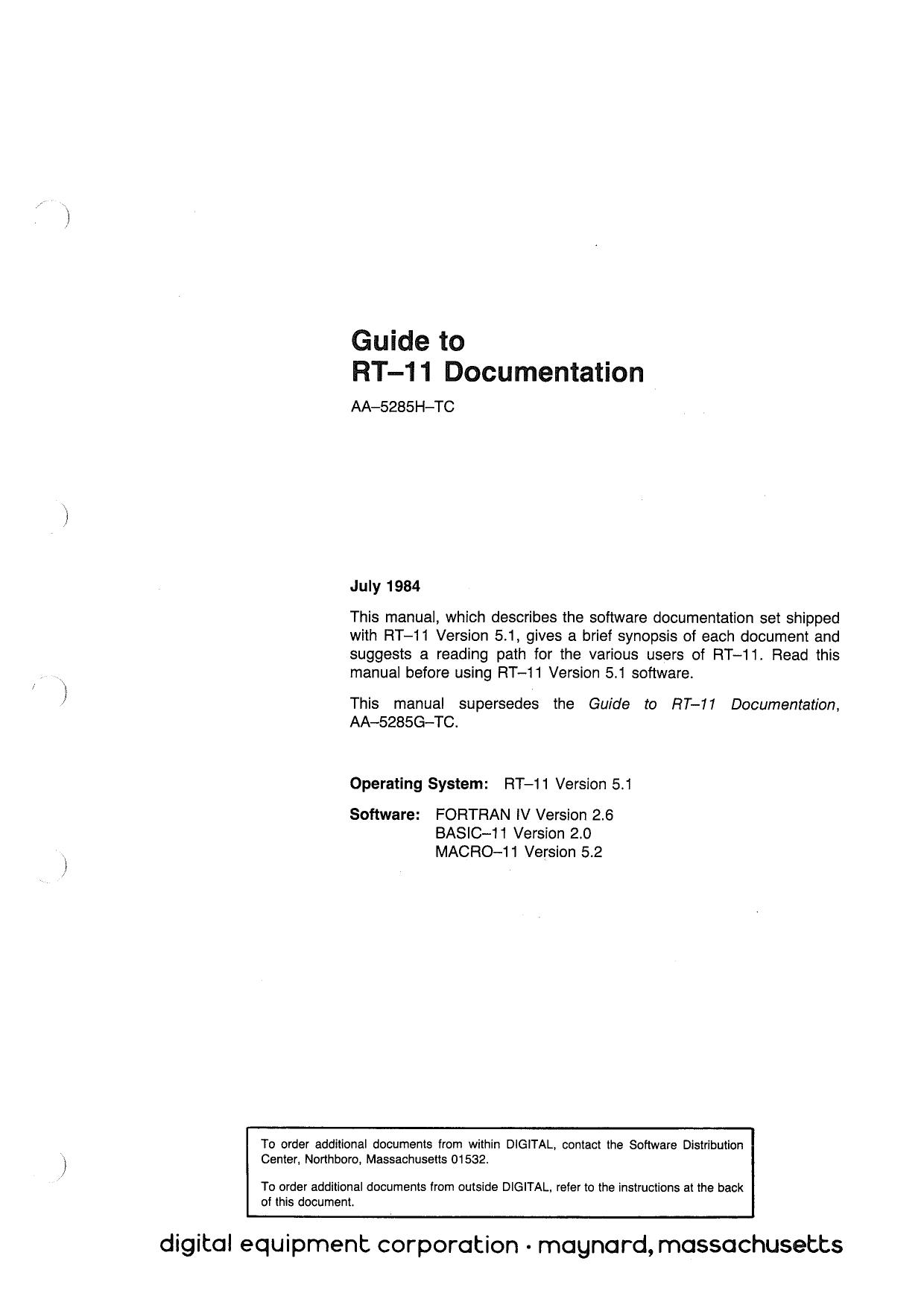 AA-5285H-TC RT-11 Guide To Documentation Jul84 by Unknown