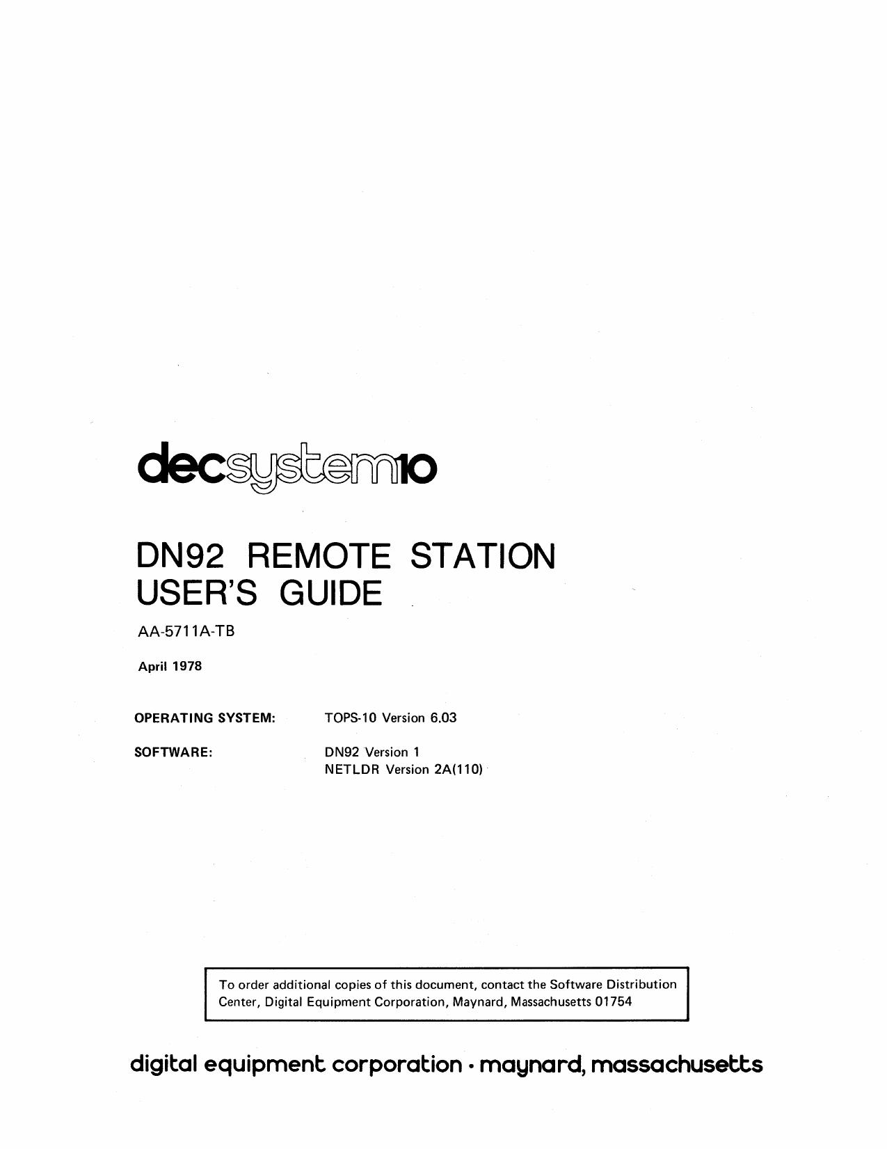 AA-5711A-TB DN92 Remote Station Users Guide Apr78 by Unknown