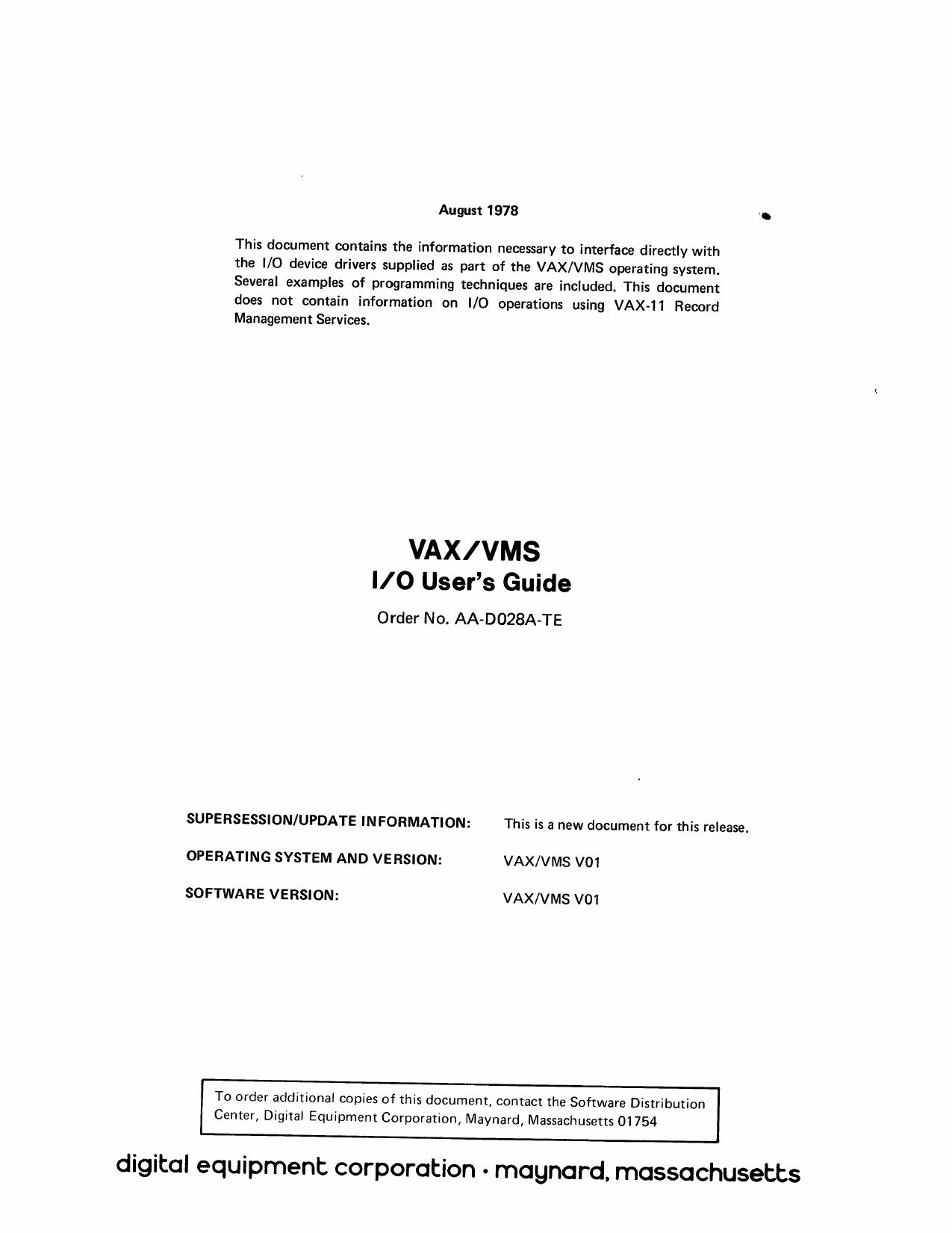 AA-D028A-TE VAX VMS IO Users Guide Aug78 by Unknown