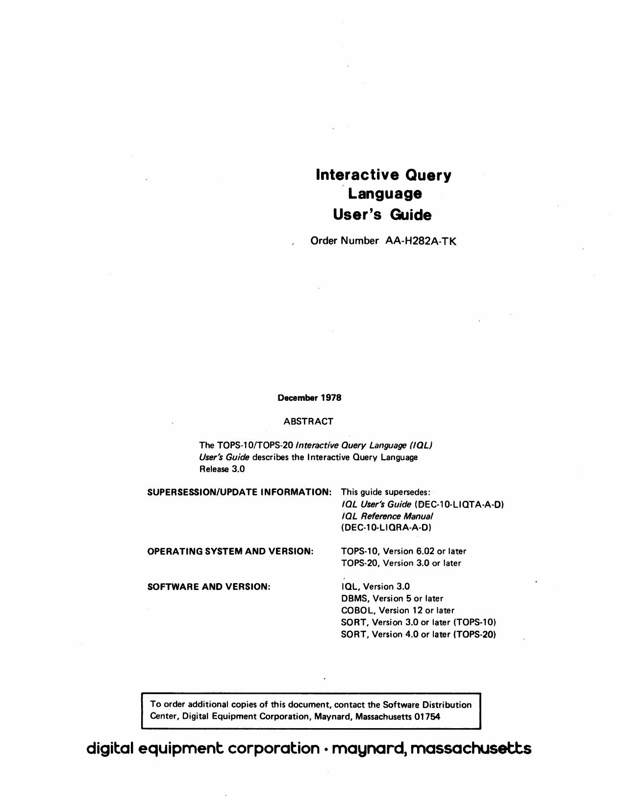 AA-H282A-TK Interactive Query Language Users Guide Dec78 by Unknown
