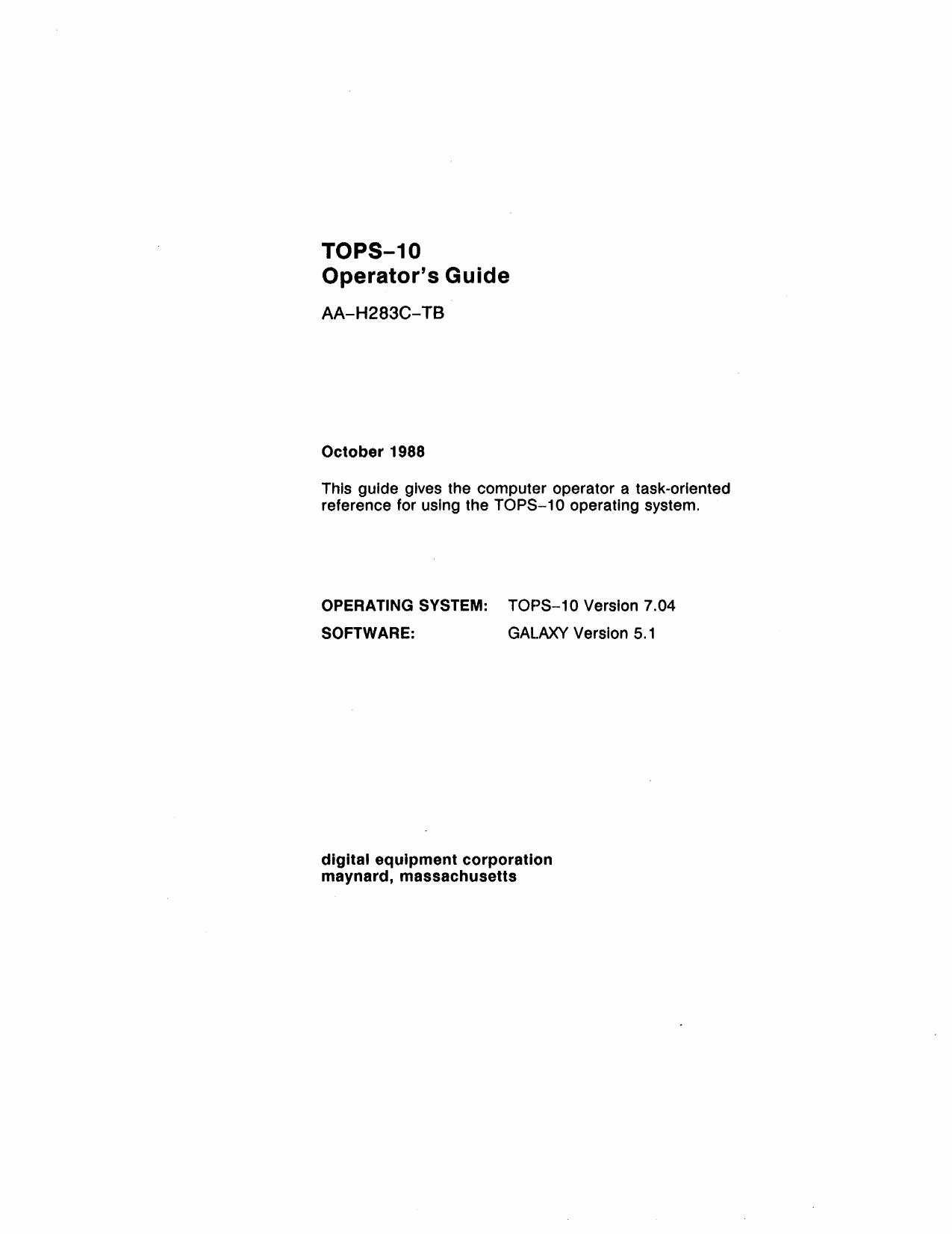 AA-H283C-TB TOPS-10 Operators Guide Oct88 by Unknown