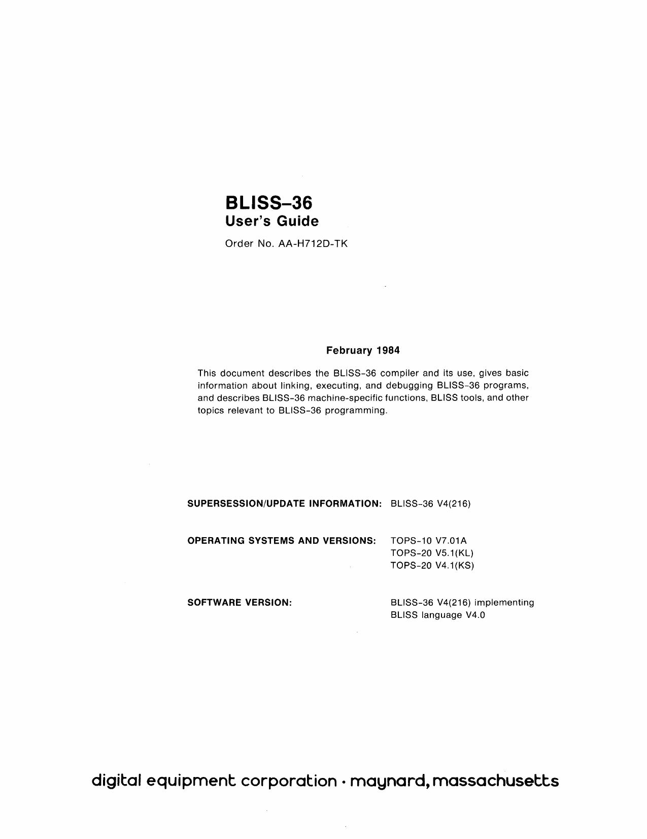 AA-H712D-TK BLISS-36 Users Guide Feb84 by Unknown