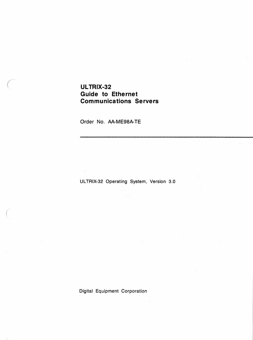 AA-ME98A-TE ULTRIX-32 Guide to Ethernet Communications Servers by Unknown