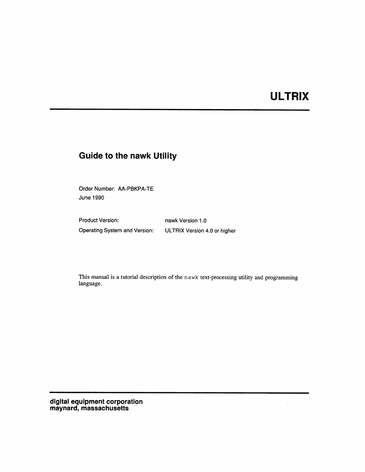 AA-PBKPA-TE Guide to the nawk Utility Jun90 by Unknown