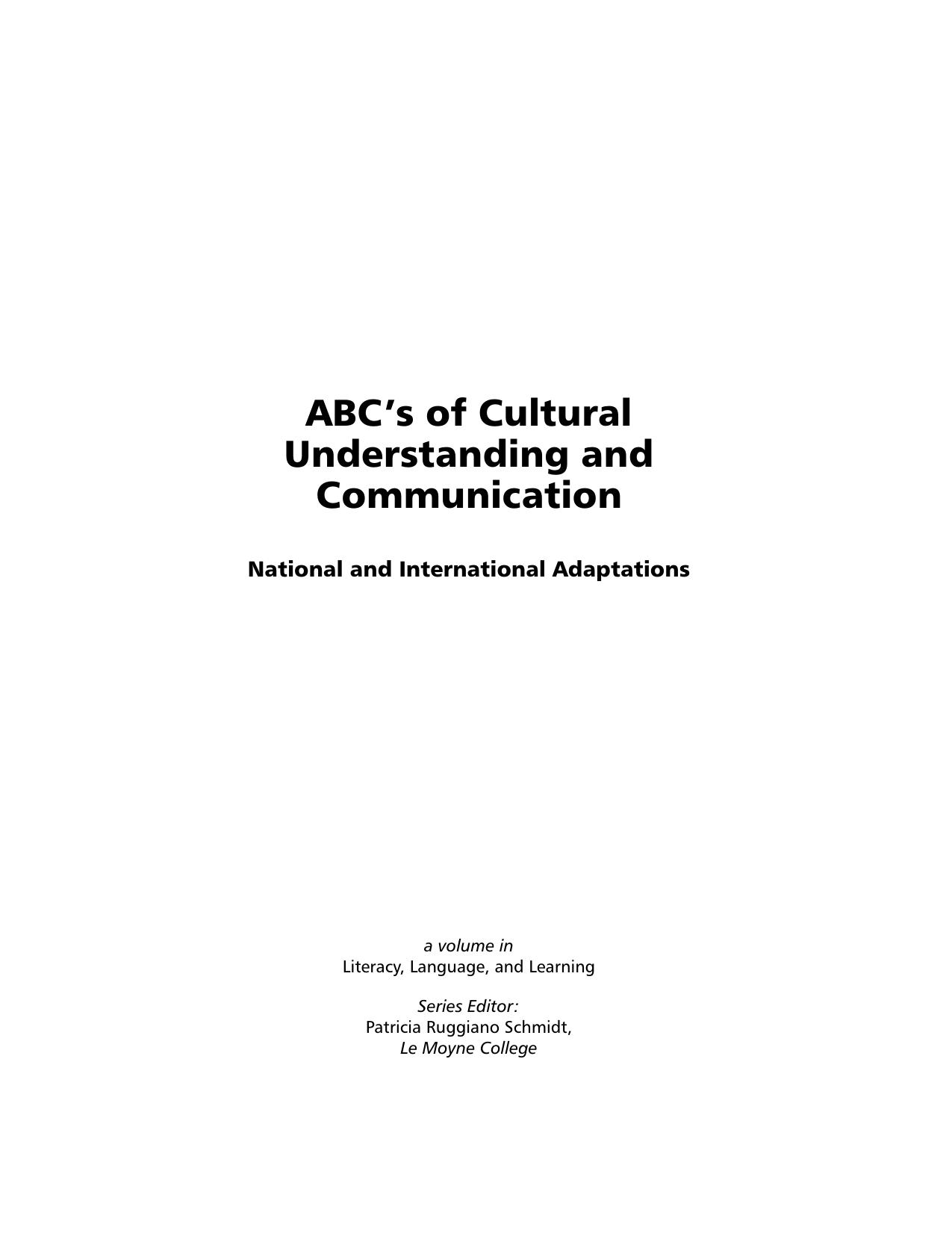 ABC's of Cultural Understanding and Communication. National and International Adaptations by Patricia Ruggiano Schmidt Claudia Finkbeiner
