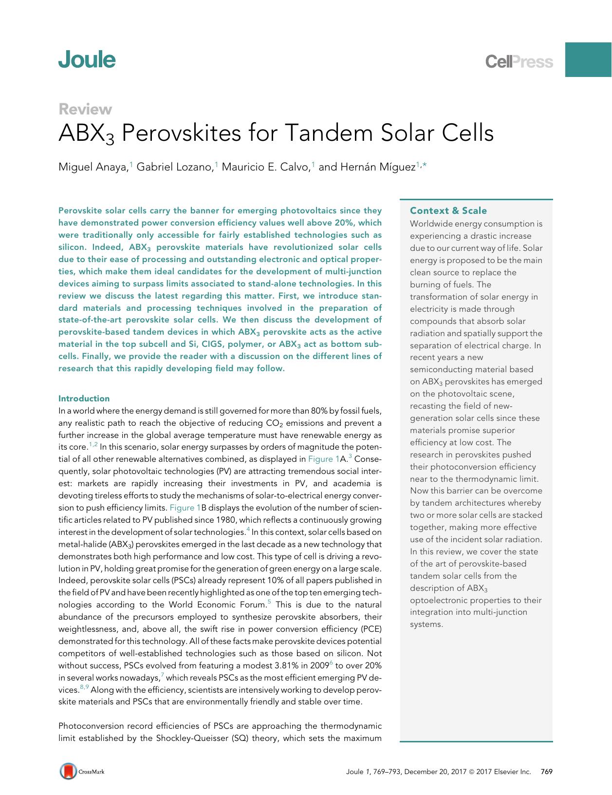 ABX3 Perovskites for Tandem Solar Cells by Miguel Anaya & Gabriel Lozano & Mauricio E. Calvo & Hernán Míguez