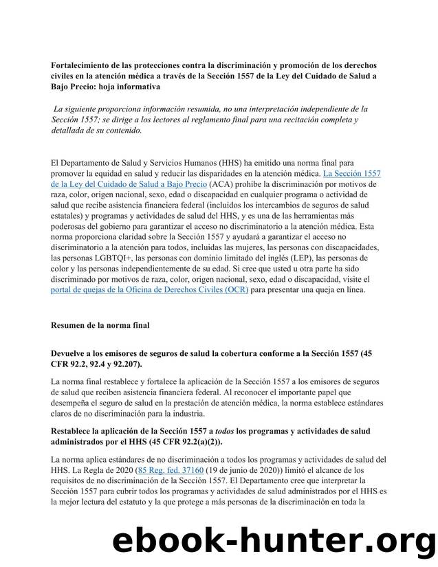 ACA Section 1557 Fact Sheet Spanish by HHS/OCR