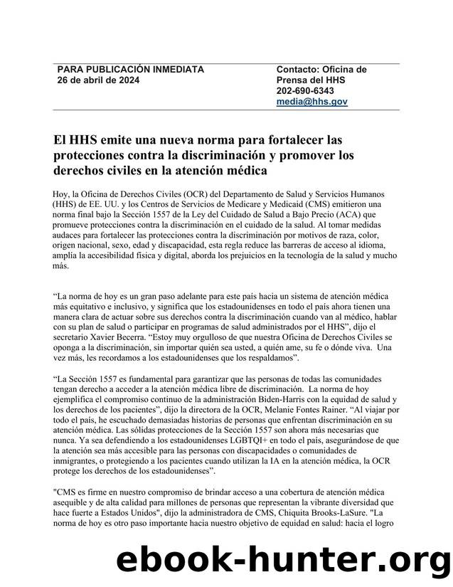 ACA Section 1557 Press Release - Spanish by HHS/OCR