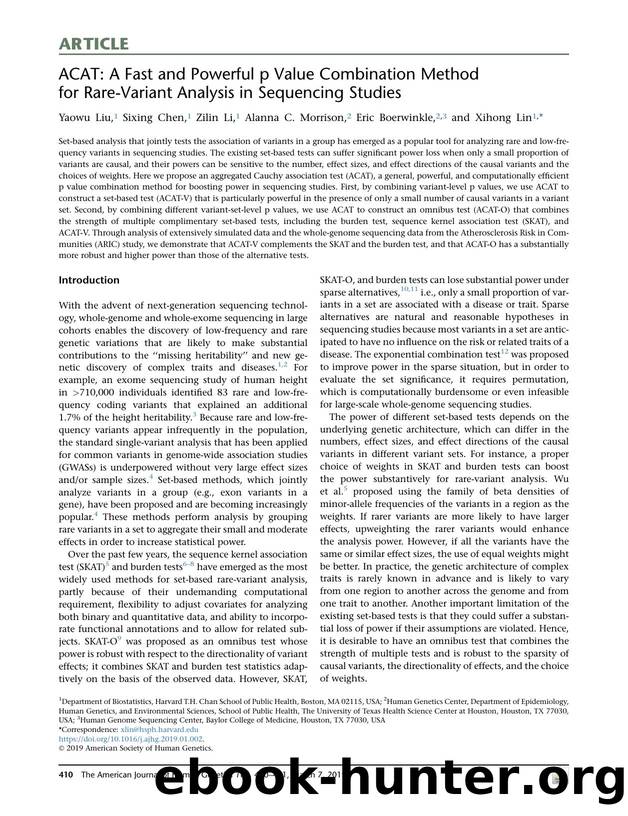 ACAT: A Fast and Powerful p Value Combination Method for Rare-Variant Analysis in Sequencing Studies by Yaowu Liu & Sixing Chen & Zilin Li & Alanna C. Morrison & Eric Boerwinkle & Xihong Lin