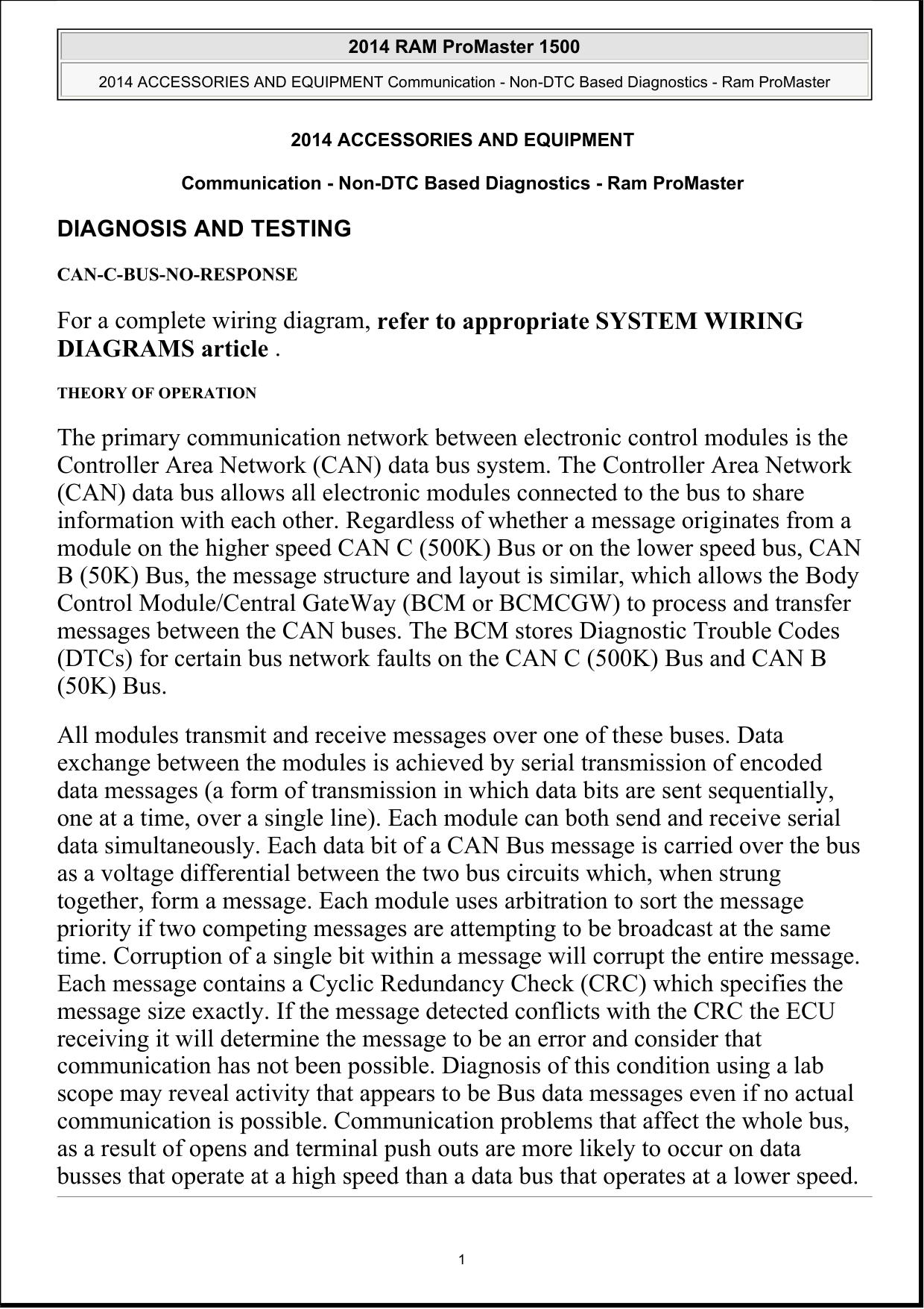 ACCESSORIES AND EQUIPMENT Communication by Non-DTC Based Diagnostics